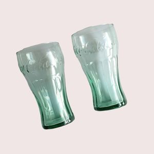 Green Glass Libby Coca Cola Glasses Set of 2